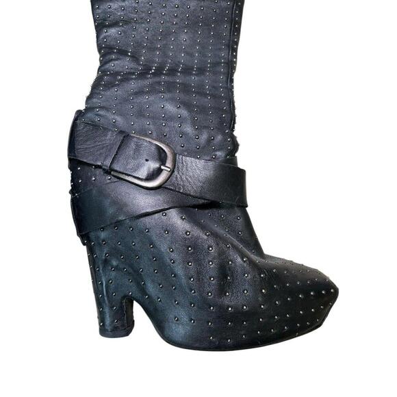 Sam Edelman Black Leather Studded Over-the-Knee Wedge Boots Buckle - Women’s 7.5 - Picture 3 of 15